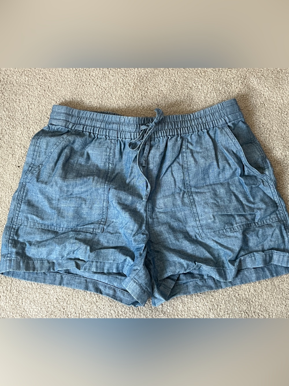 J Crew Linen Casual Drawstring Chambray Shorts - Light Blue